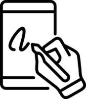 A hand writing on a tablet with a pen vector