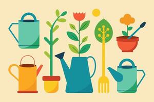 Garden tools and plants in flat design vector