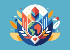 The earth is surrounded by leaves and flowers vector