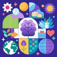 An illustration of a tree, earth, and other objects vector