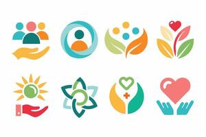 A set of colorful icons with people and flowers vector