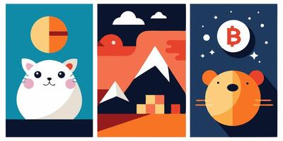 Four different banners with different animals and a cat vector