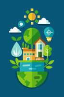 An illustration of a house with trees and plants vector