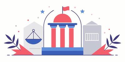 Illustration of a building with a statue of a judge and a scale vector