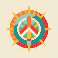 A peace symbol with sun rays and a circle vector