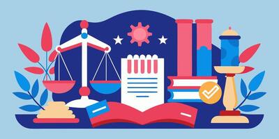 An illustration of a book, scales and a candle vector