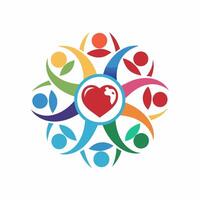 People holding hands and heart in circle logo vector