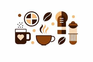 Coffee and coffee related items are shown in this illustration vector