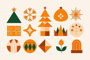 A set of christmas icons in orange and green vector