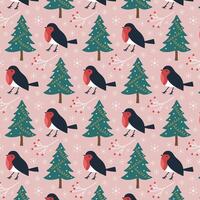 Seamless Christmas pattern. Repeating pattern for Christmas and New Year with tit and Christmas tree. vector