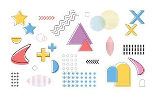Set design elements, geometric shapes for Memphis style isolated on white background. vector