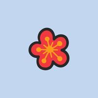 bloom red flower in flat design. vector