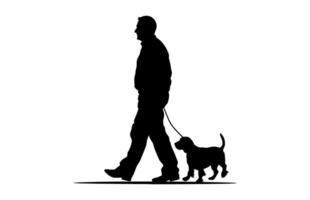 Man Walking with Dog Silhouette isolated on a white background vector