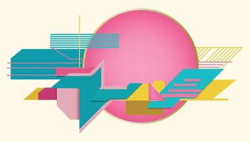 A vibrant, minimalist papercut Memphis Design Style background , fusing pop art, characterized by geometric shapes vector