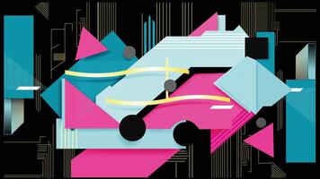 Abstract background Memphis Design Style characterized by geometric shapes on black background vector
