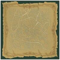 A vintage design background frame for a center city street map of Dhaka Bangladesh,, golden filigree patterns,and paper texture to give it a painting feel vector