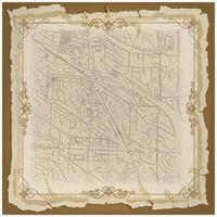A vintage design background frame for a center city street map of Delhi India , golden filigree patterns,and canvas texture to give it a painting feel. vector