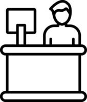 A man at a desk with a computer monitor vector