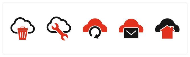 A set of 5 Internet icons as trash cloud, cloud setting, update cloud vector