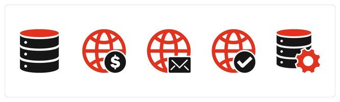 A set of 5 Internet icons as server, financial global, global message vector