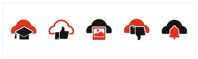 A set of 5 Internet icons as cloud degree, approve cloud, cloud image vector