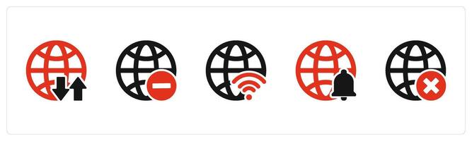 A set of 5 Internet icons as global synchronize, remove globe, global wifi vector