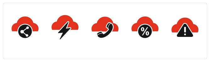 A set of 5 Internet icons as share cloud, thunder, call cloud vector