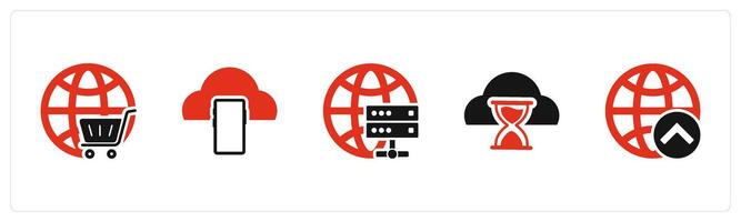 A set of 5 Internet icons as global cart, mobile cloud, global server vector