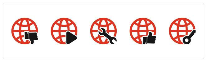A set of 5 Internet icons as dislike global, global , global maintenance vector