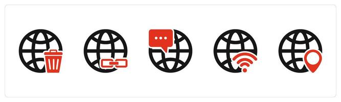 A set of 5 Internet icons as trash globe, link global, global message vector