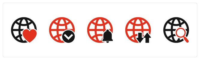 A set of 5 Internet icons as favorite global, globe, global notification vector
