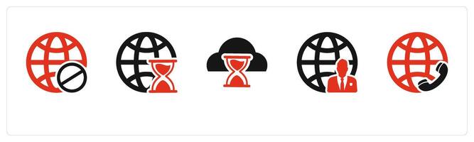 A set of 5 Internet icons as global prohibited, global hourglass, cloud hourglass vector