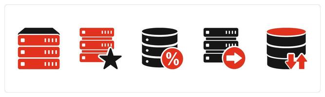 A set of 5 Internet icons as database, favorite server, server discount vector