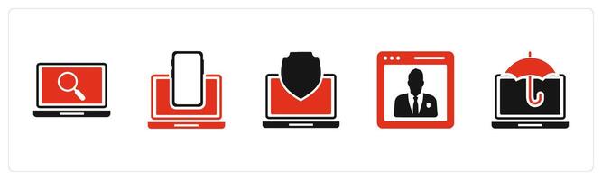 A set of 5 Internet icons as laptop search, responsive, laptop security vector