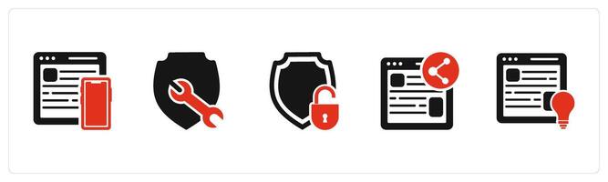 A set of 5 Internet icons as responsive, shield maintenance, security vector