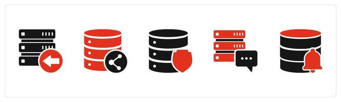 A set of 5 Internet icons as receive server, share server, server shield vector