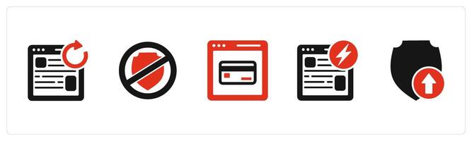 A set of 5 Internet icons as favorite shield, webpage prohibited, download shield vector