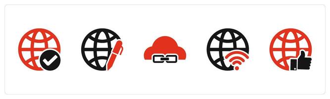 A set of 5 Internet icons as approved global, global edit, link cloud vector