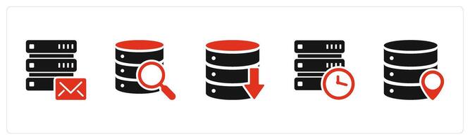 A set of 5 Internet icons as server message, global search, download server vector