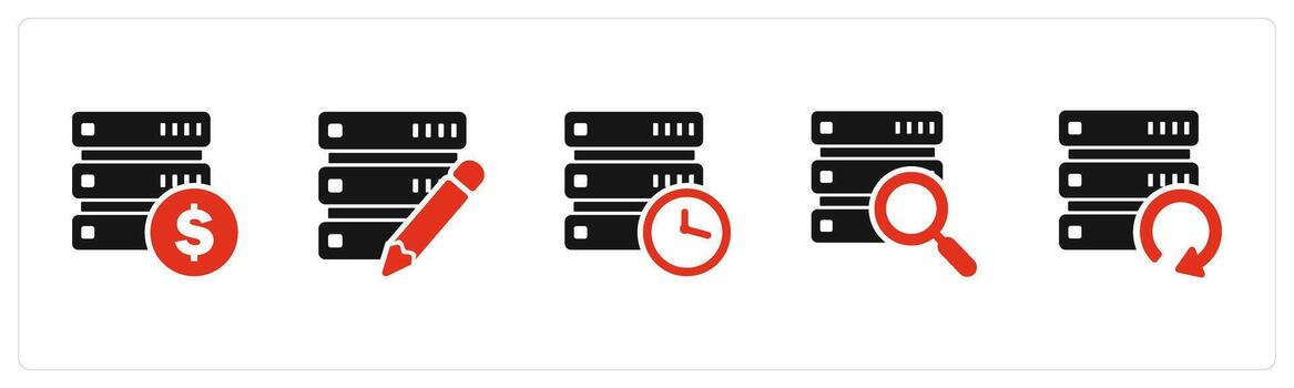 A set of 5 Internet icons as finance server, edit server, server time vector