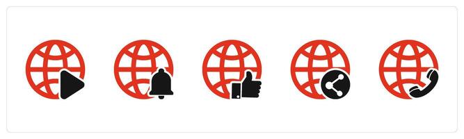 A set of 5 Internet icons as global , global notification, like global vector