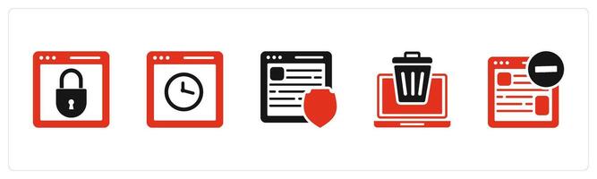 A set of 5 Internet icons as webpage protection, webpage time, webpage security vector