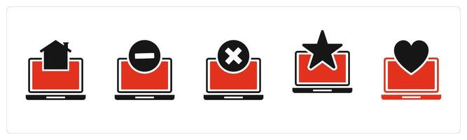 A set of 5 Internet icons as home laptop, remove laptop, wrong laptop vector