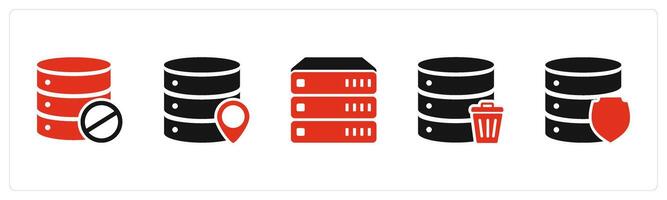 A set of 5 Internet icons as server prohibited, server location, database vector