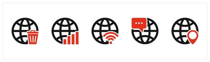 A set of 5 Internet icons as trash globe, global statistics, global wifi vector