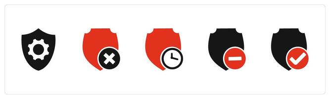 A set of 5 Internet icons as security setting, wrong shield, shield time vector