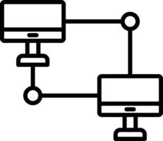 A black and white illustration of two computers connected to each other vector