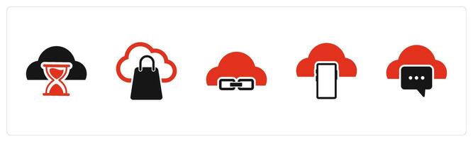 A set of 5 Internet icons as cloud hourglass, cloud shopping, link cloud vector
