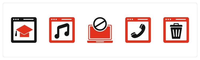 A set of 5 Internet icons as online education, online music, laptop prohibited vector