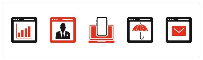 A set of 5 Internet icons as webpage statistics, user details, responsive vector